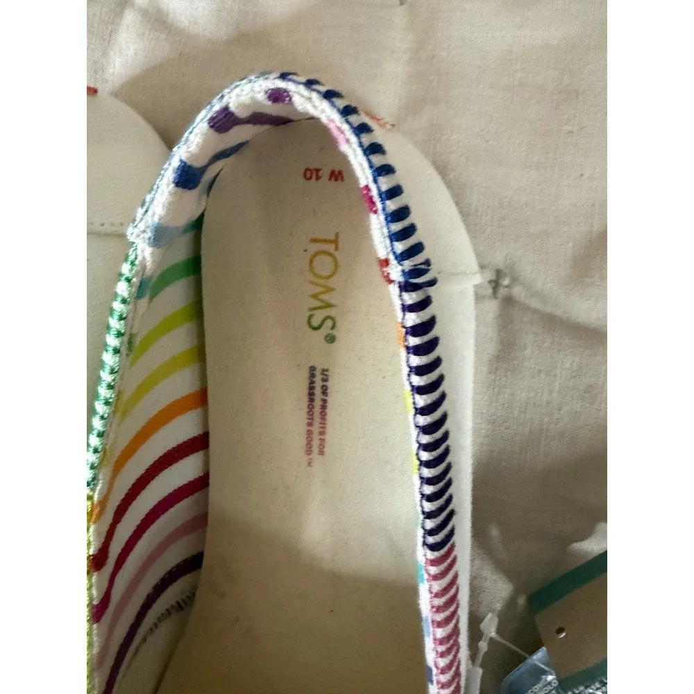 TOMS Alpargata White‎ Rainbow Embroidered Canvas Slip On 10 Shoes Sneaker